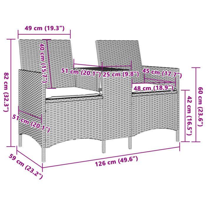 VidaXL 2-seater Garden Sofa with Table and Cushions Wicker, Outdoor Sofa, Garden Furniture, Furniture of 4003889