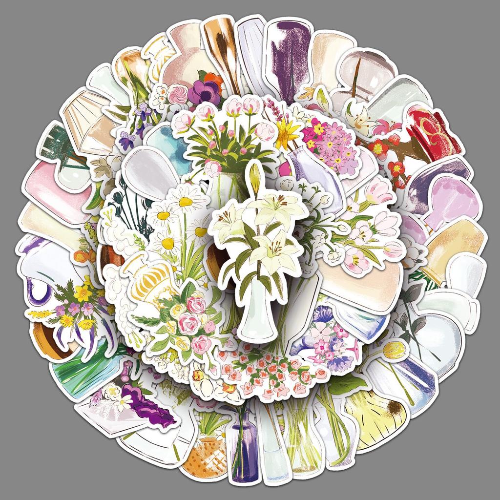 50 Vasen Graffiti Aufkleber Cartoon Handgemalt Klein Frisch Blumen Dekorativ Handyhülle Wasserbecher Kühlschrank Aufkleber