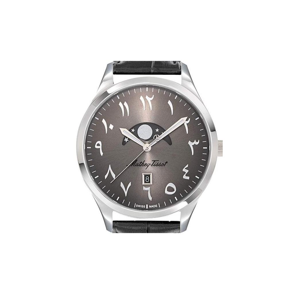 Mathey-Tissot Urban Moon Leather Strap Black Arabic Dial Quartz H411ALAN Men's Watch