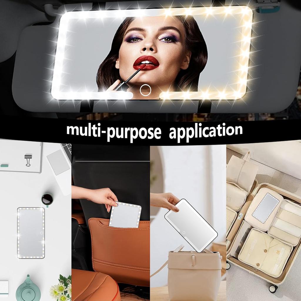 Car Sun Visor Vanity Mirror, 3 Light Modes & 60 LEDs, Rechargeable Dimmable Touch Screen Travel Makeup Mirror,Universal For Truck SUV-Car Accessories