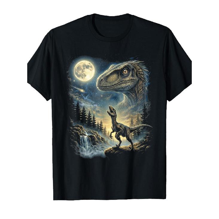 Velociraptor Howling to The Moon Meme Funny 90 S Dinosaur T-Shirt S чёрный