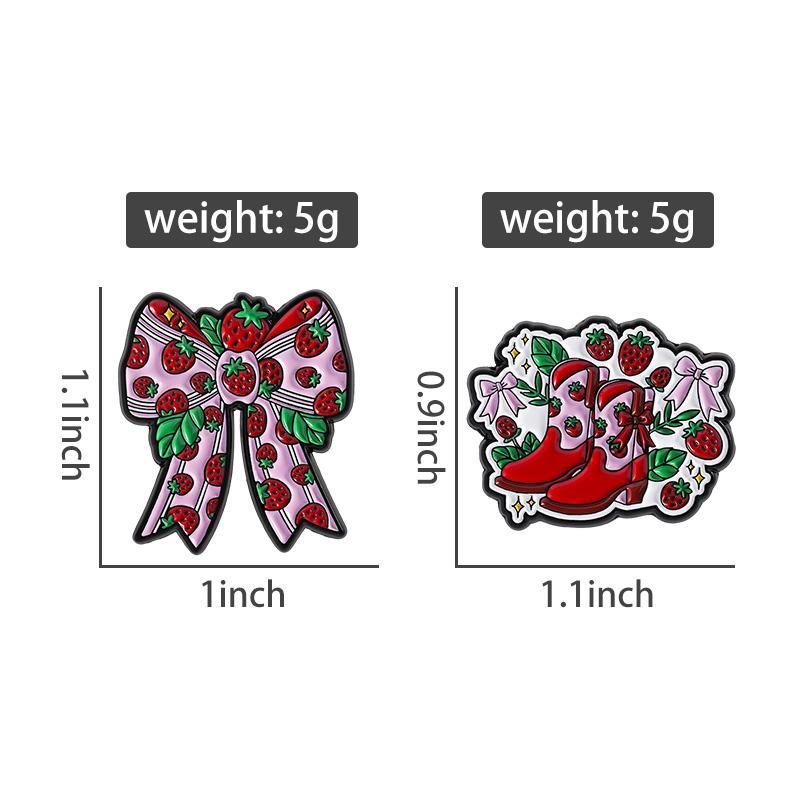 Strawberry Bow Enamel Pins Custom Red High Heels Brooches Lapel Badges Clothes Funny Jewelry Gift for Friends