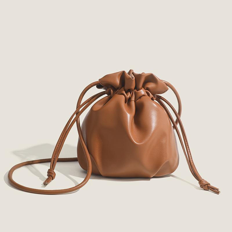 Fashion Simple Women Drawstring Bucket Bags Female Small Shoulder Bags Lady Soft Pu Leather Crossbody Bags Casual Cute Handbags