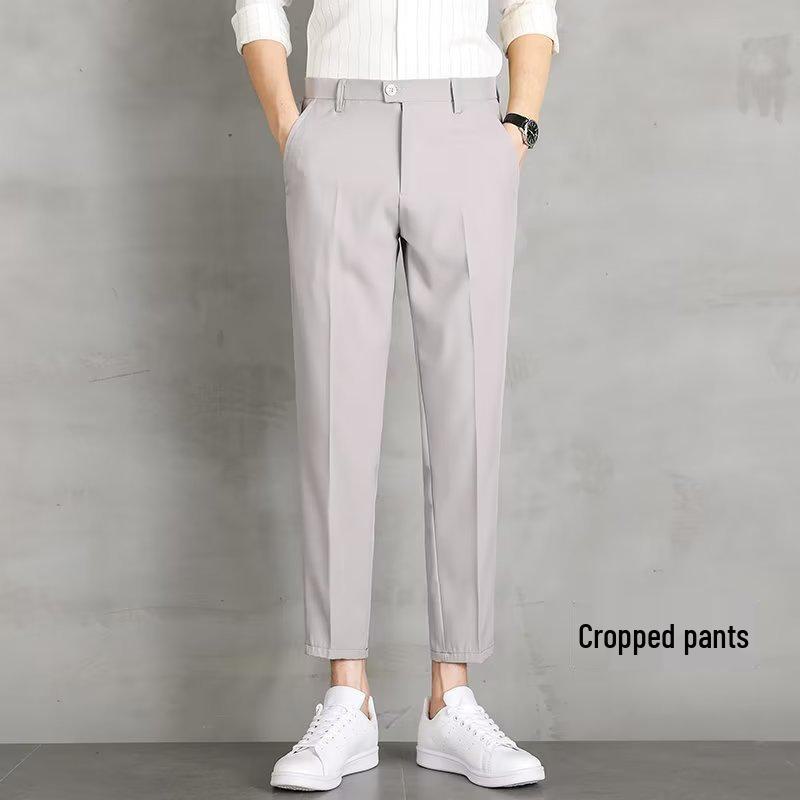 Men's High-End Black Straight-Leg Business Suit Trousers