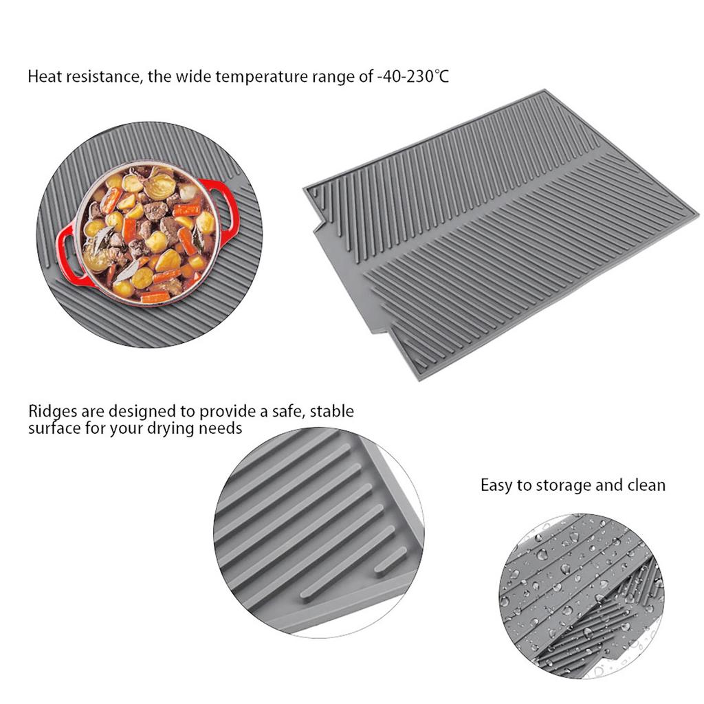 Extra Large Dish Drying Mat Premium Heat Resistant Silicone Pad (Grey)