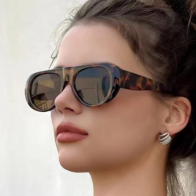 Trendy Women'S Oval Cat Eye Sunglasses Retro Pilot Personalized Eyeglass Summer Uv Protection Eyeglasses Uv400