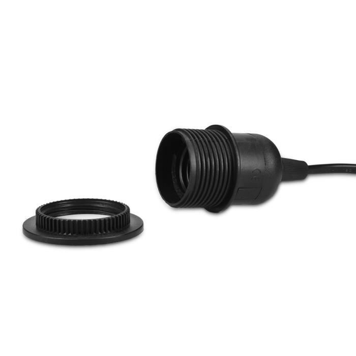 kwmobile support lampe douille e27 - câble pour ampoule avec bague fixation - cordon alimentation noir prise électrique et interrupt