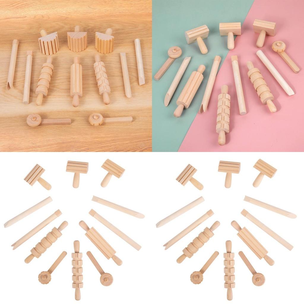 Wooden Pasta Rolling Pin With Textured Surface For Kids Diy Craft And Play
