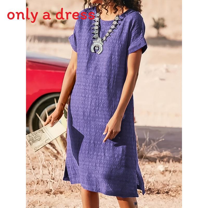 Polyester Solid Color Basic Short Sleeve A Line Dress For Office Women