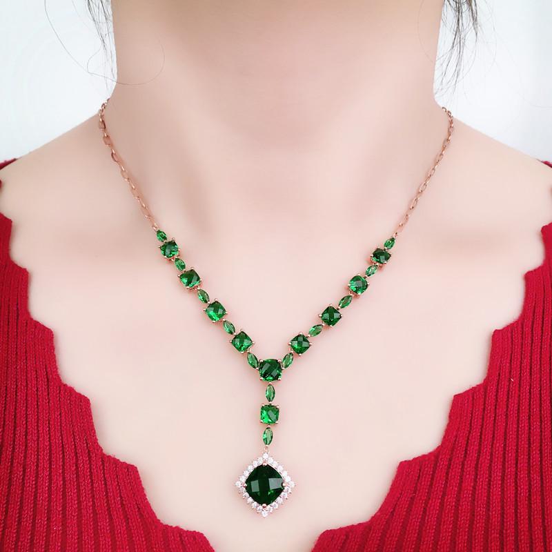 Purple Gold Luxury Greenstone Egg Surface Necklace Fashion Temperament Rose Gold Plated Square Necklace