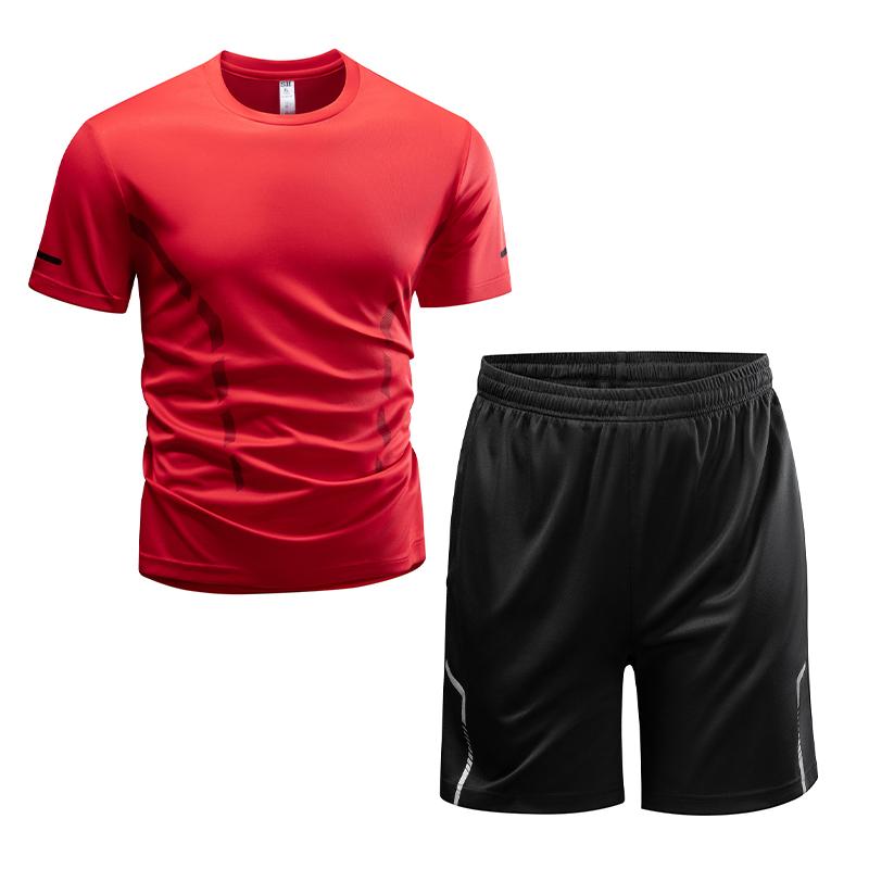 Ice Silk Sportswear Set For Men's Summer Round Neck Quick Drying Short Sleeved Loose Two-piece Set