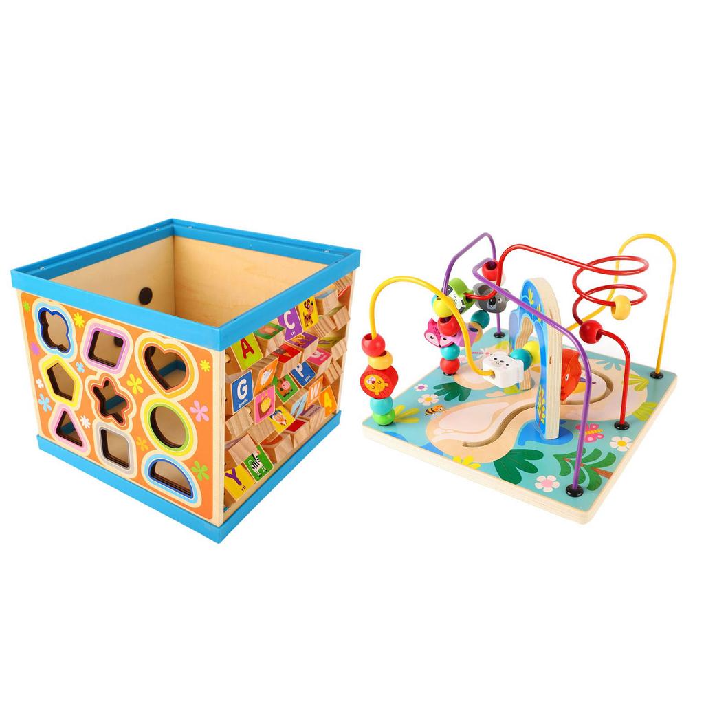 Wooden Baby Activity Cube Toy Multifunction Bead Block 8 In 1 Kids Activity Cube Educational