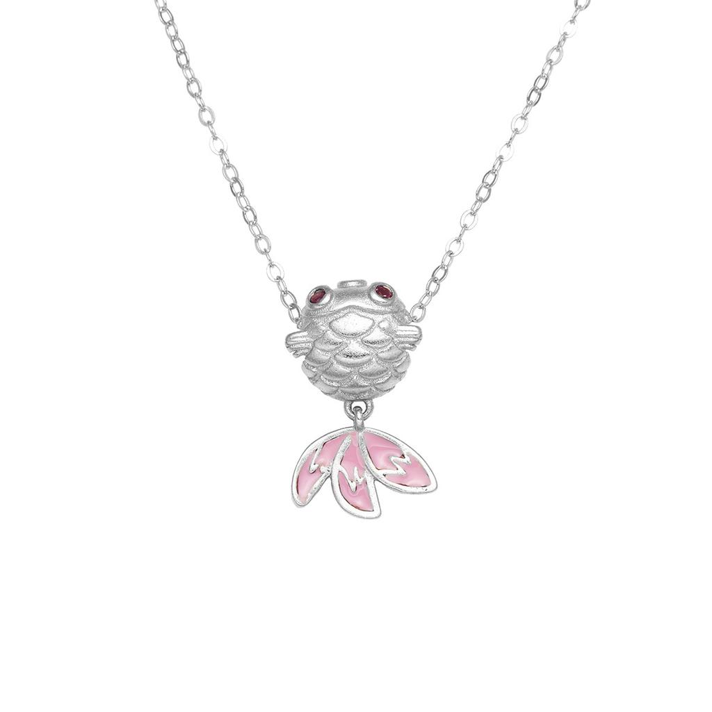 S925 Sterling Silver Bobo Fish Necklace Women's Light Luxury High-end Small Goldfish Koi Pendant Smart Fish Tail