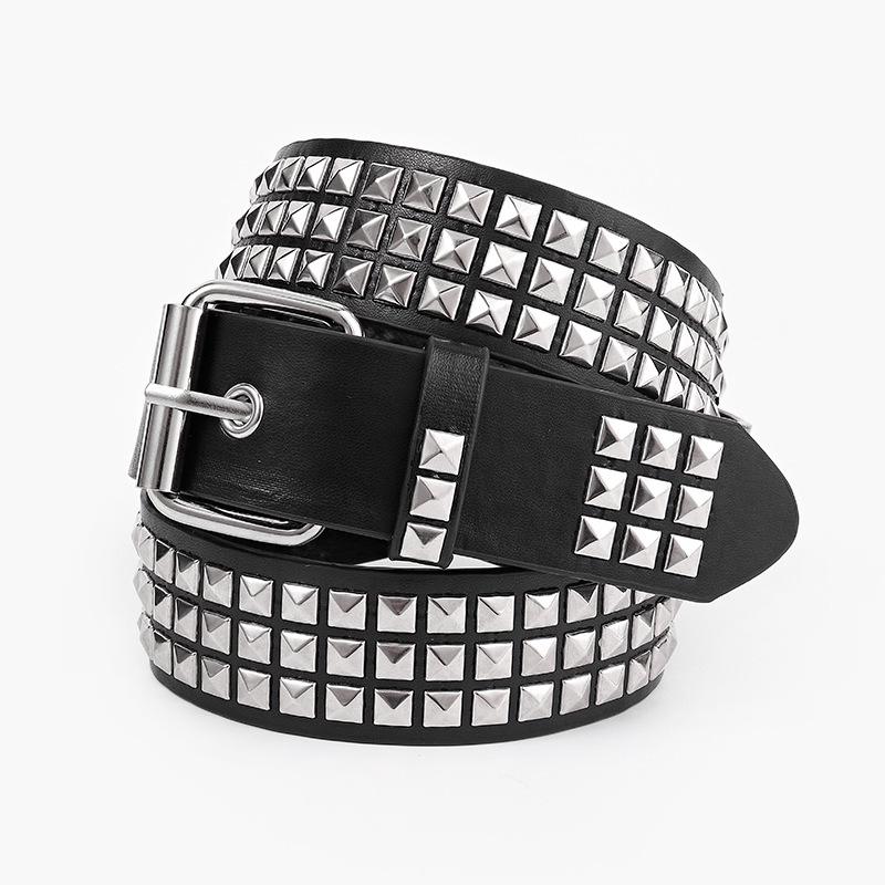 

Unisex Cross Waistband Metal Bead Pyramid Punk Belt 110cm