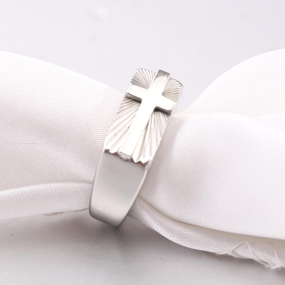 Stainless Steel Cross Rings for Men, Silver and Gold - Toned, with Exquisite Sunburst Pattern