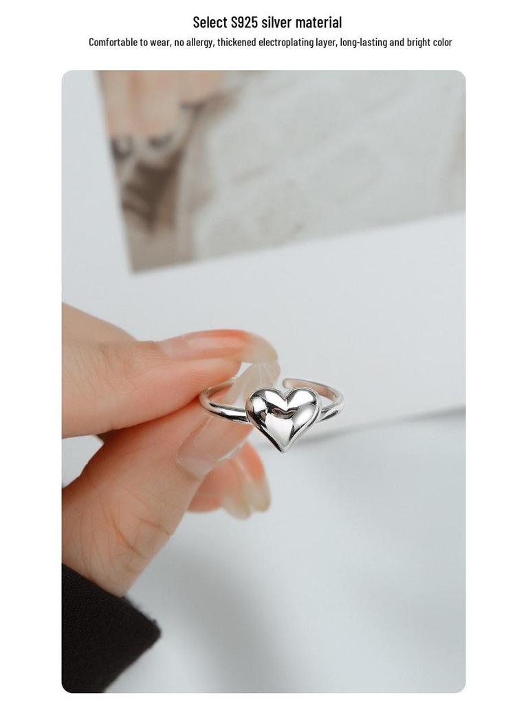 Banyan Tree S925 Silver Korean Love Heart Ring - Simple, Sweet, Fashionable Index Finger Ring