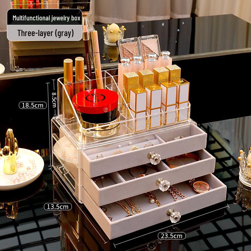 Large Transparent Jewelry Storage Box with Multi-Compartment Display for Necklaces, Earrings, Lipsticks, and Studs