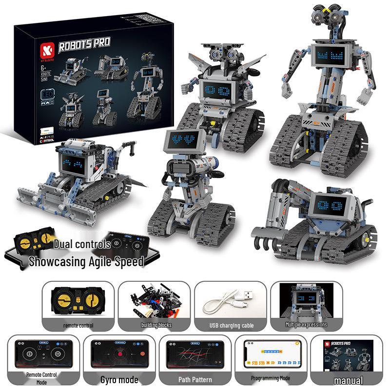 5-in-1 Robot Programming Building Blocks Educational Toy for Kids - Digital Display Remote Control