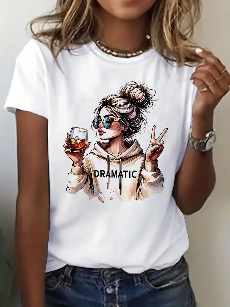 Streetwear 90s Unisexs Casual Graphic Tshirt Dramatic Print With Wine Print Short Sleeve T Shirt Clothing Top Tee