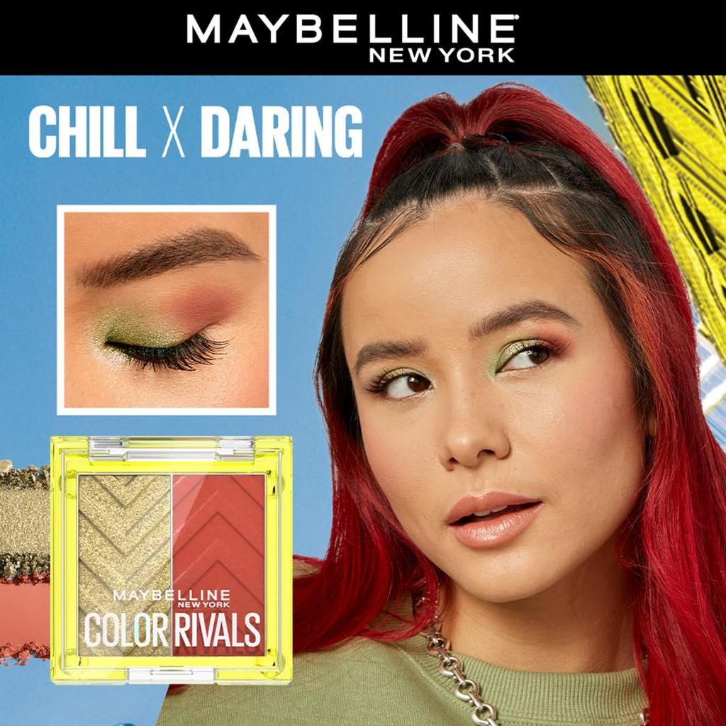 Maybelline New York Color Rivals Pigmentierte Lidschattenpalette 3g Langanhaltend Wasserdicht Matt Schimmer Chill x Daring
