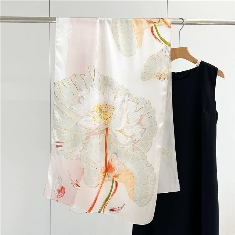 Graceful 100% Pure Silk Scarf Women Elegant Mulberry Silk Floral Neckerchief Scarves Shawls