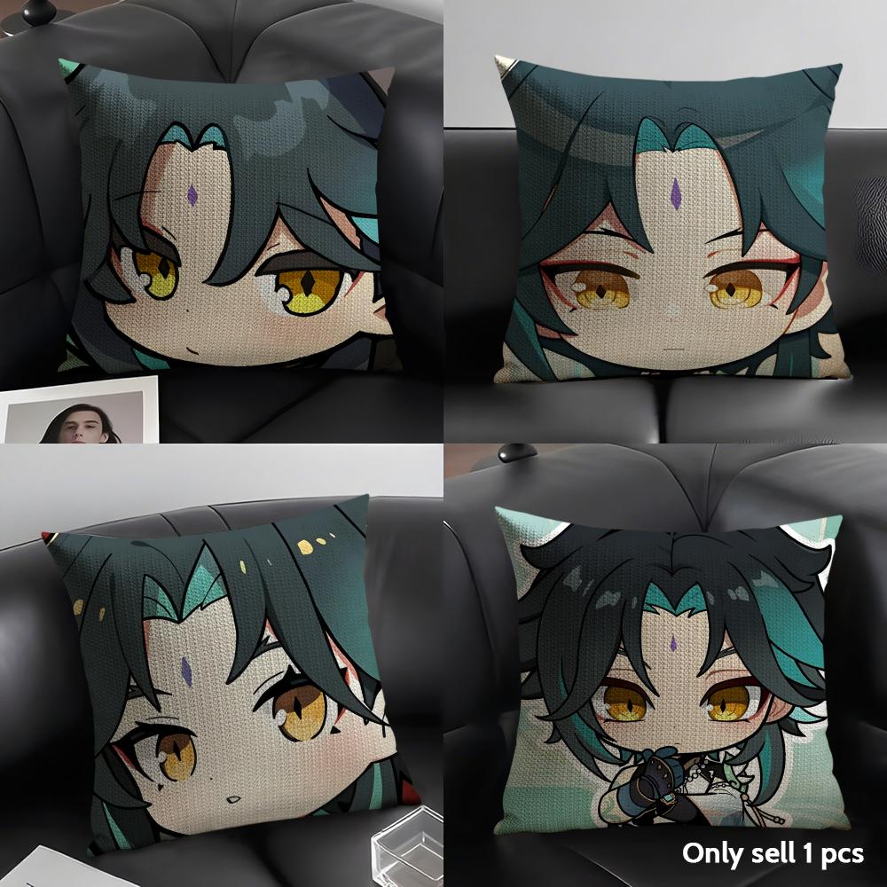 Xiao Cute Genshin Impact Cushion Cover Natural Linen Organic Fabric Double-Sided Printing Sofa Home Decor Gift Pillow Case