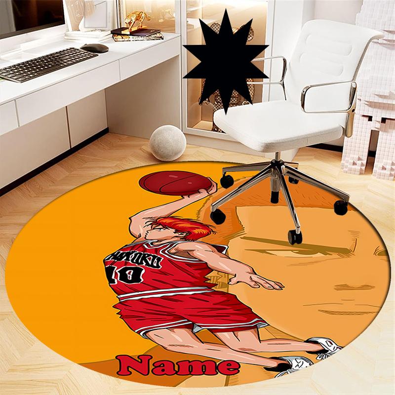 Custom Name Slam Dunk Printed Round Rug Carpet Chair Rug Area Rug Entryway Doormats,for Office Chair Living Room Bedroom Kitchen Room.