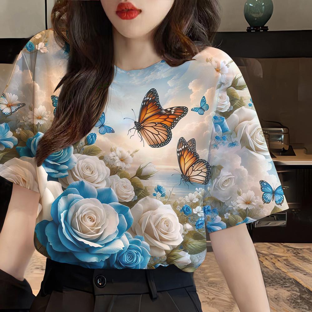 Women s Butterfly Pattern T-shirt Women s Clothing Butterfly Pattern T-shirt XS