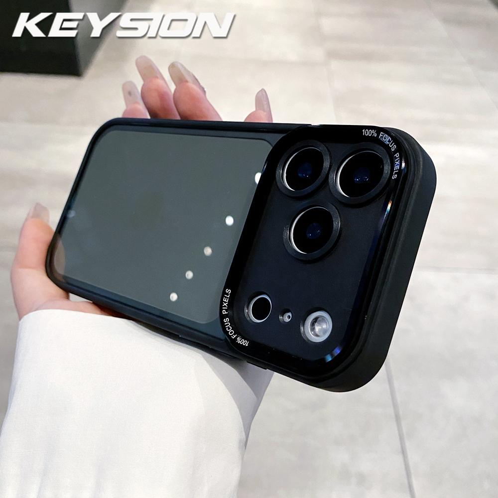 

KEYSION Transparent Acrylic Case for iPhone 16 17 Pro Max 16 Plus Soft Frame Metal Lens Protective Shockproof Cover for iPhone 17 Air for iPhone 17 Pro Max чёрный