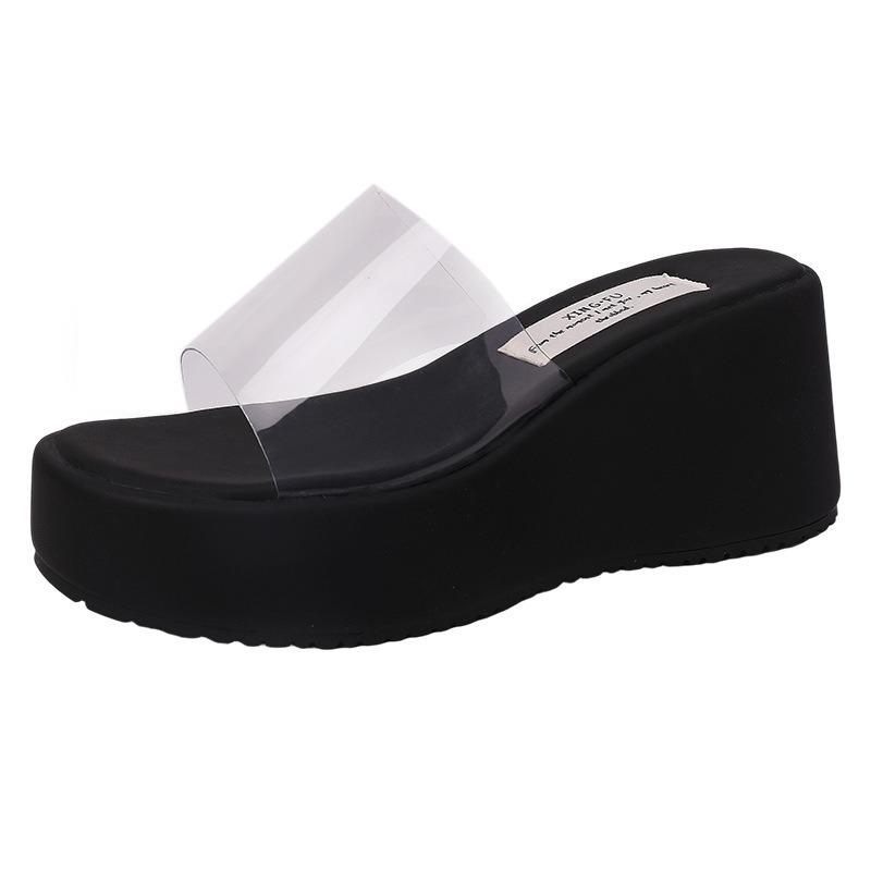 Fashionable and Versatile Wedge Heel Height-increasing Thick-soled Shoes One-shoulder Shoes Women's Flip-flops