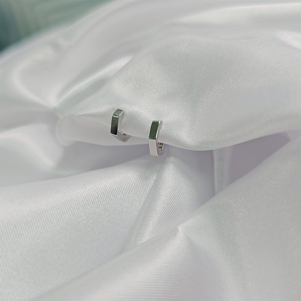 Silver Modern Hexagon One-Touch Earrings