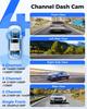 AZDOME 4 kamera Dash Cam 360 graders visning DVR med 128 GB EMMC, 4K foran bak innvendig med GPS WiFi, parkeringsmonitor