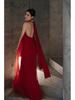 New Chinese-Style Red Backless Off-Shoulder Bridal Toast Dress with Festive Tulle