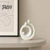 Warmth Themed Decoration 3D Printed Abstract Holy Family Statue, Minimalist White Circular Embracing Art Sculpture, Modern Entryway Decorative Accents