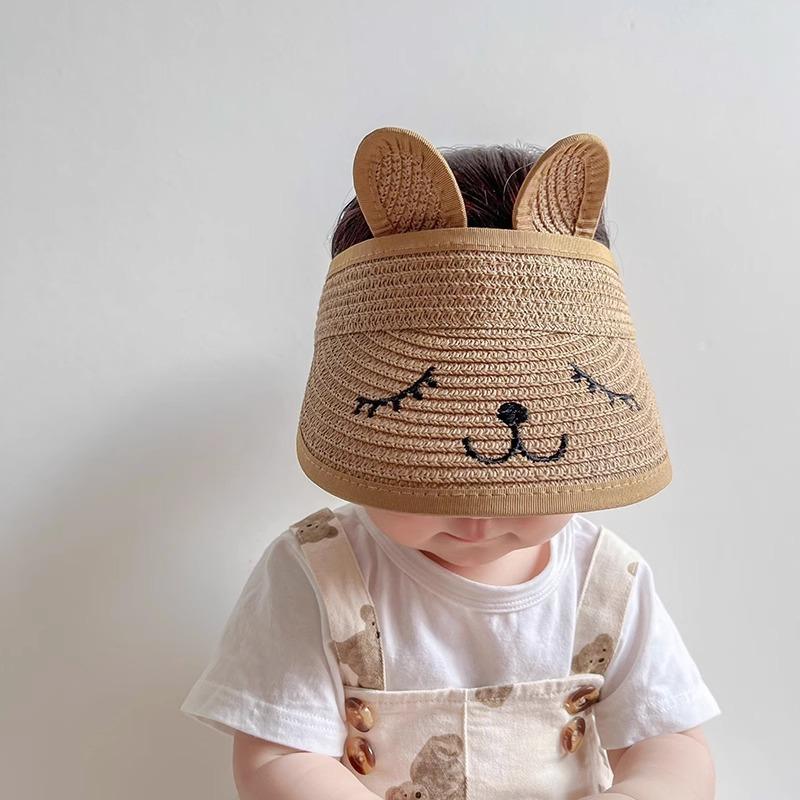 Children's Hats Summer Sunscreen Boys and Girls Straw Hats Empty Top Cute Super Cute Sunshade Sun Hat Baby Thin Hat