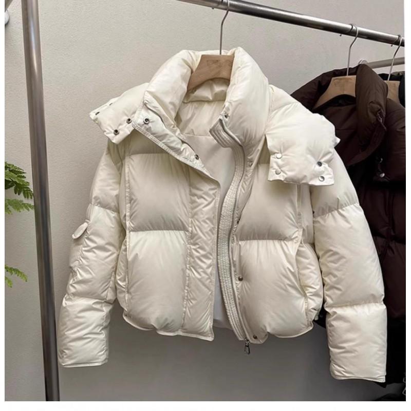 Womens Short Puffer Coat Winter Warm Hooded Cotton Jacket Solid Color Loose Fit Commute Style