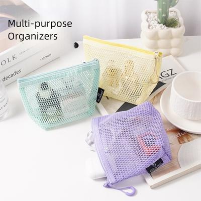 Fashion Mesh Cosmetic Bag Transparent Dopamine Zipper Coin Purse Large Capacity Sundries Storage Pouch Travel
