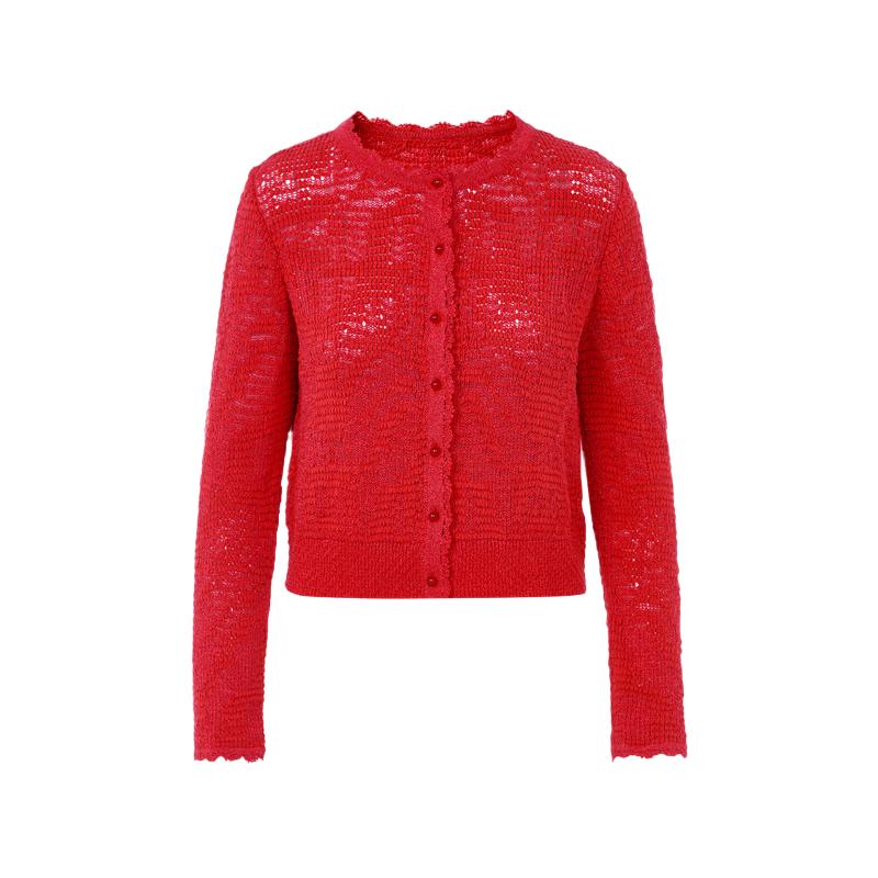 Langzi Round Neck French Lace Knit Cardigan L