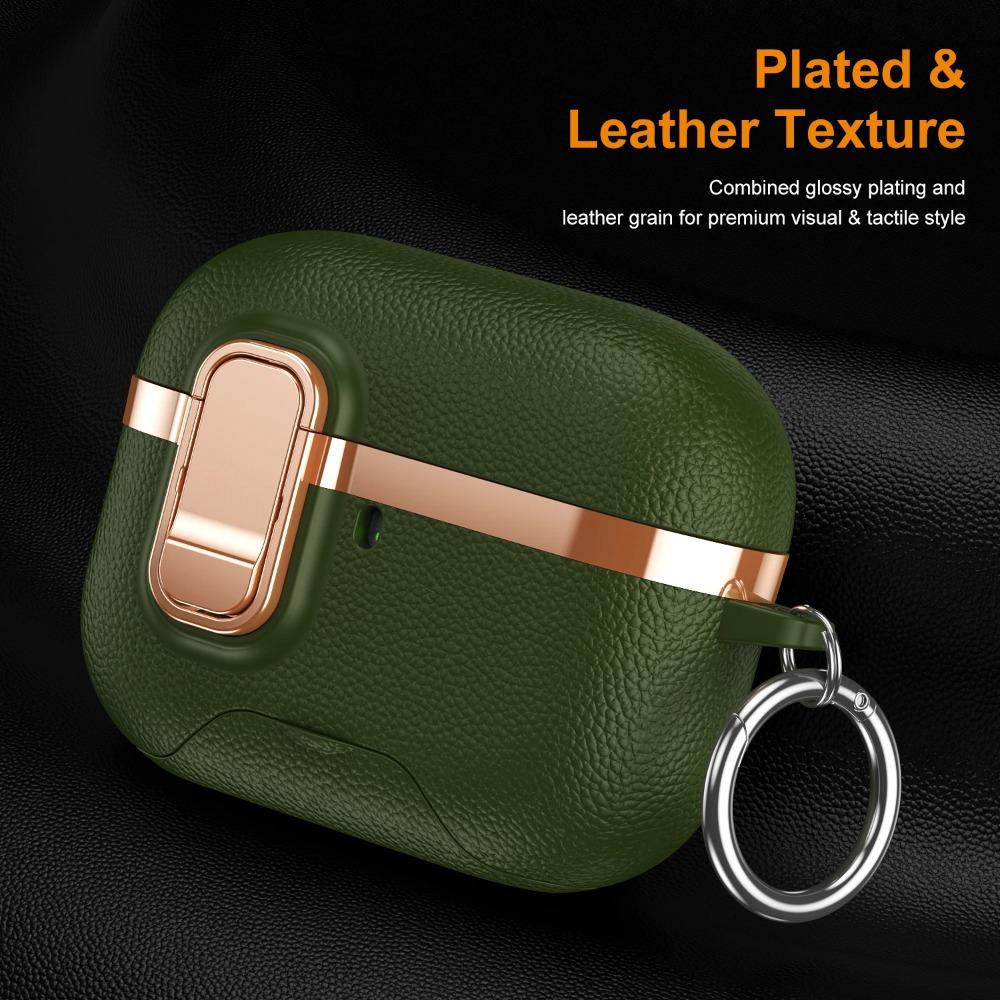 

With Switch Lock and Phone Stand Case For Apple AirPods Pro 3 2 Earphone Shockproof Leather texture Cover Shell For AirPods 4 3 For AirPods 4 зелений