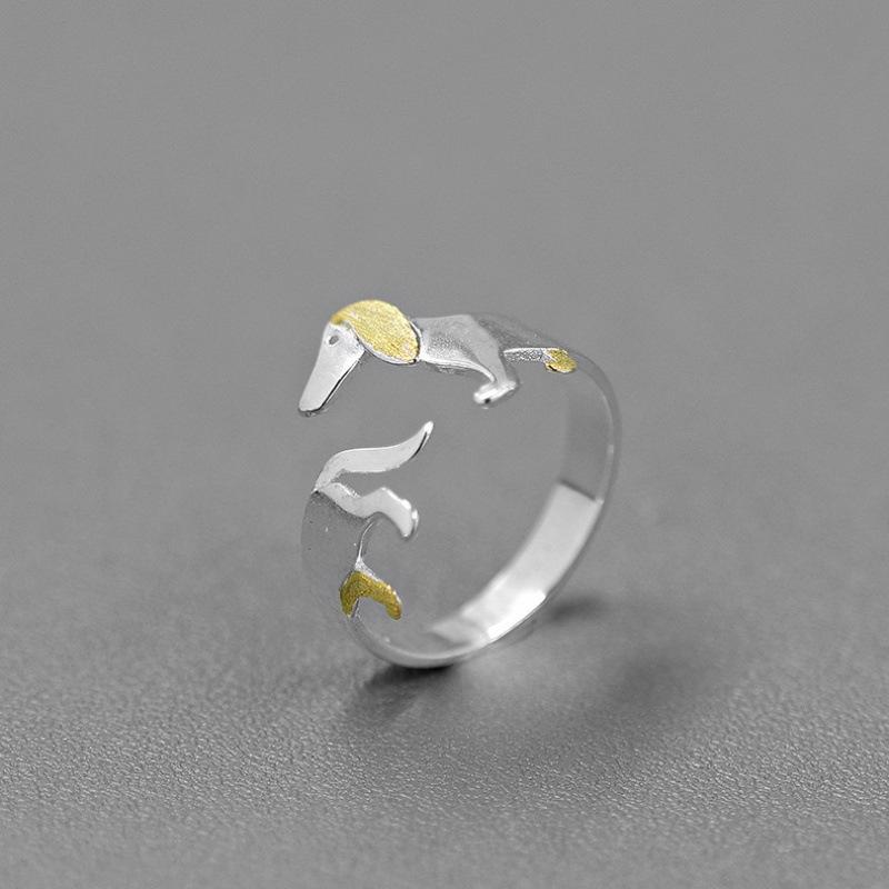 New Creative European Style Pet Dogs Embrace Dachshund Cute Animal 925 Sterling Silver Personality Popular Opening Rings TYB314