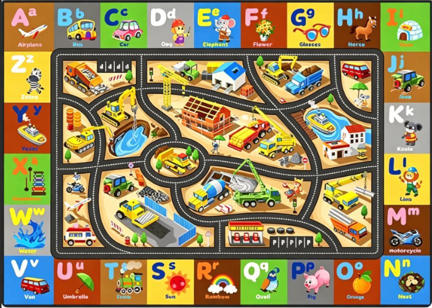 

Educational Kids Area Rug ABC Alphabet Learning Mat Runway Print Non Slip Washable Soft Carpet Floormat for Nursery Playroom 40x60cm