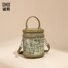 Portable Bucket Bag, Female Contrasting Color, New Trend Woven Bag, One Shoulder Oblique Span Cosmetic Bag, Niche Versatile Cylinder Bag