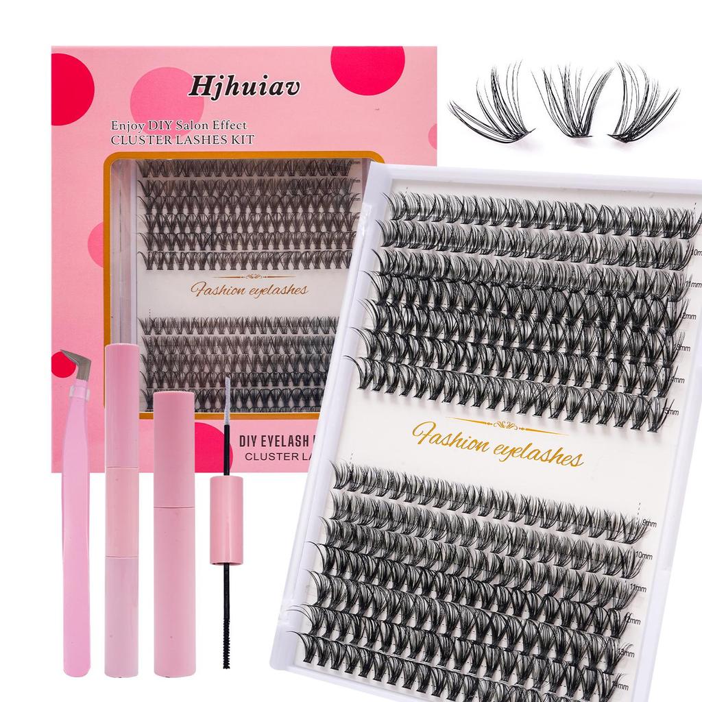 280 Cluster Eyelash Kit with Self-adhesive Glue, Brush, and Tweezers - Large Capacity DIY Set