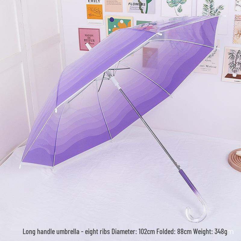 Japanese Forest Style Transparent Cherry Blossom Umbrella with Arched Long Handle for Students