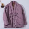 Retro V Neck Tied Padded Coat Fashionable Women's Parka Winter Buddhist Style Loose Overcoat