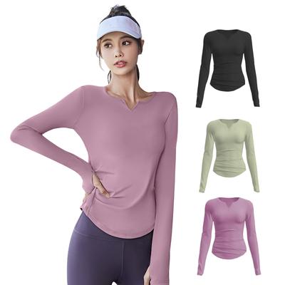 Kadın Spor Üstleri Fitness Tişört Uzun Kollu Yoga Üstü Dikişsiz Koşu Esnek Spor Üstü Egzersiz Tişörtleri Fitness Kıyafetleri