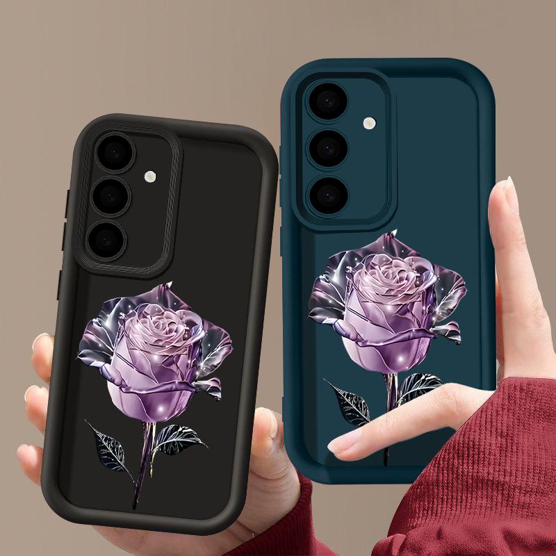 Crystal Rose Floral Print TPU Shockproof Phone Case For Samsung S25 Ultra S24 FE S23 Plus S22 A56 A36 A16 A55 A06 A15 A35 A05 Soft Matte Bumper Cover