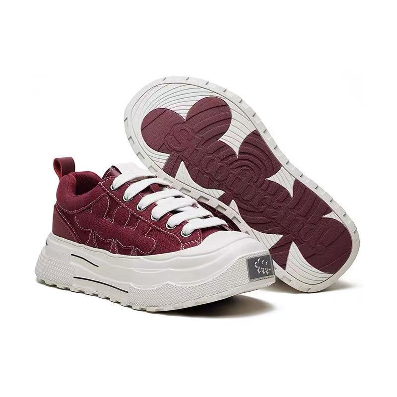 Autumn new wear-resistant thick-soled retro canvas shoes women's trend board shoes low-top shoes inner height increase women