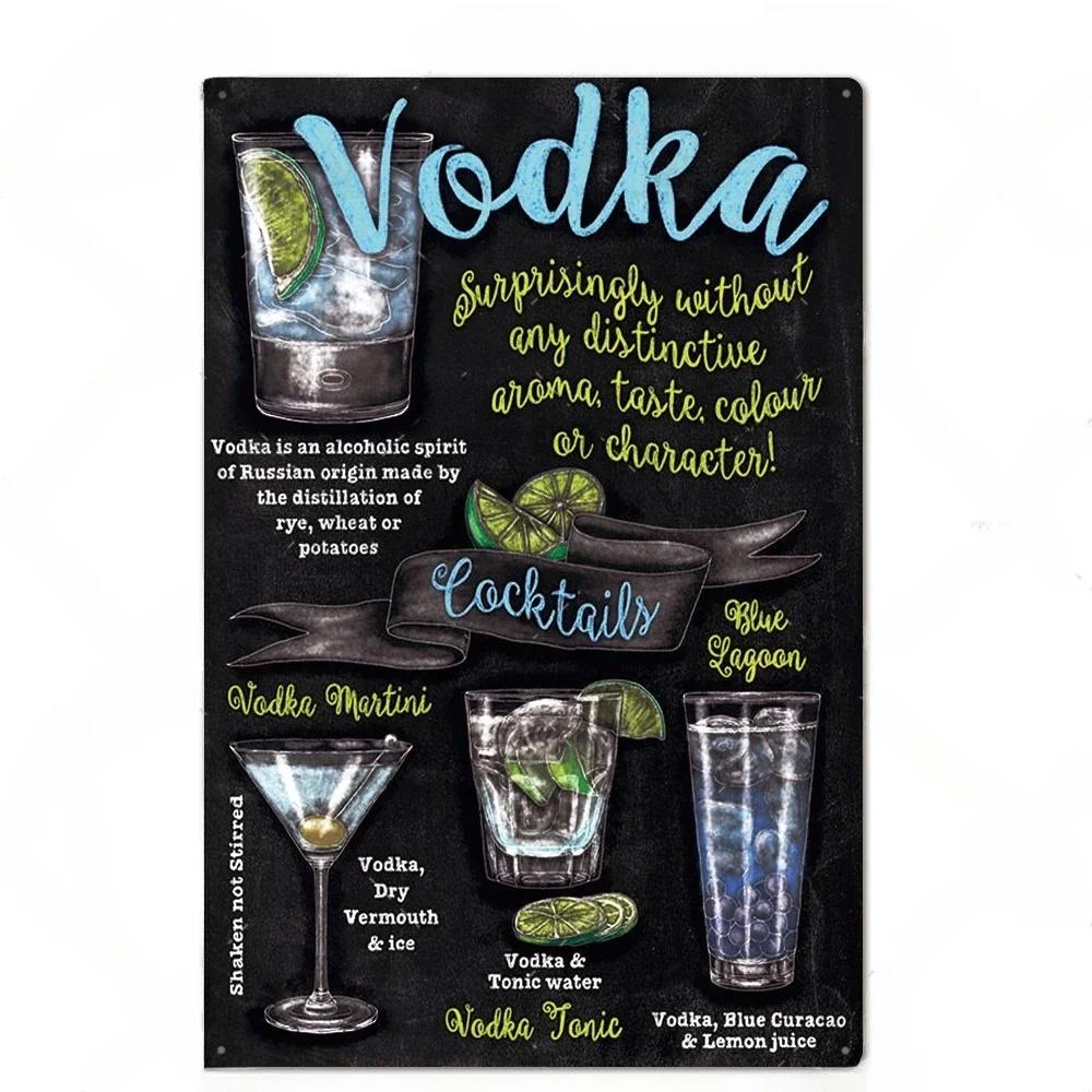 Cocktail Posters Decor Vintage Metal Tin Signs Plaque Metal Sign Wall Decor for Man Cave Bar Pub Club