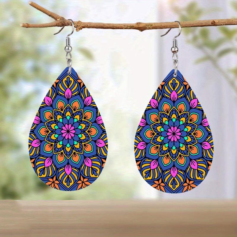 Bohemian Style Colorful Mandala PU Leather Earrings Boho Earrings Trendy Female Earrings Elegant Fashion Earrings Christmas Gifts for Women